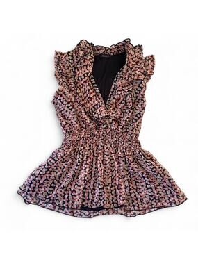 Vintage Y2K Cocomo Floral Ruffle Babydoll Top Fits Small Pink Brown Euro Summer